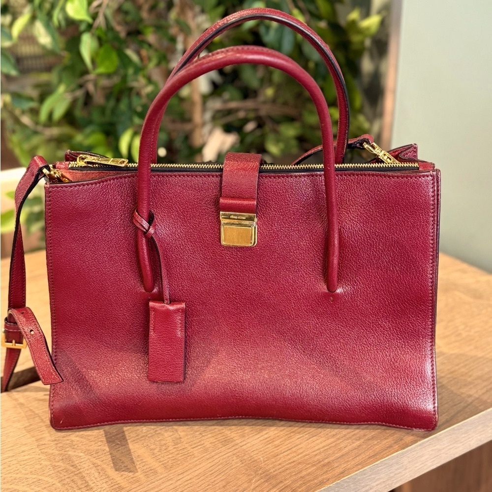 Miu Miu Madras 2 Way Burgundy Deep Red w/Authentic Strap